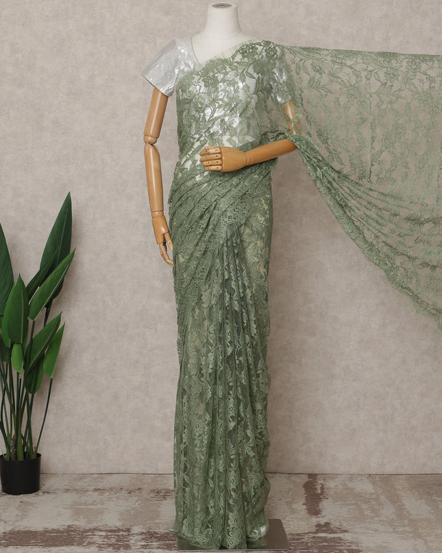 Sage Green Premium French Chantilly Lace Saree Fabric 5.5 Mtrs with 110 Cms Width – Imported from France-D25632 Regal Fabrics