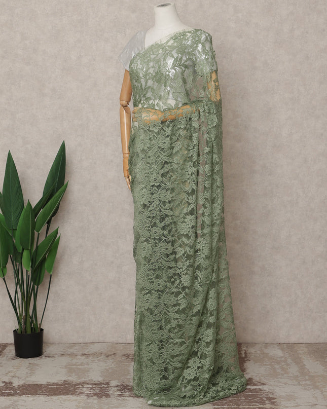 Sage Green Premium French Chantilly Lace Saree Fabric 5.5 Mtrs with 110 Cms Width – Imported from France-D25632 Regal Fabrics