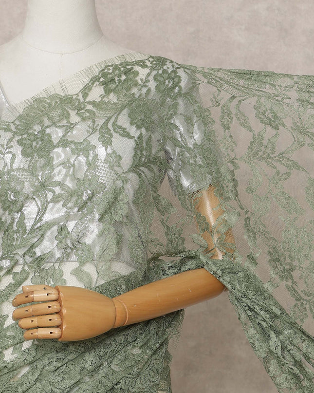 Sage Green Premium French Chantilly Lace Saree Fabric 5.5 Mtrs with 110 Cms Width – Imported from France-D25632 Regal Fabrics