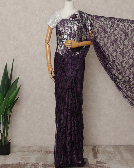 Plum Premium 2-Tone French Chantilly Lace Saree Fabric 5.5 Mtrs with 110 Cms Width – Imported from France-D25650