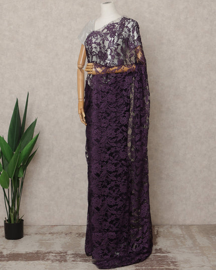 Plum Premium 2-Tone French Chantilly Lace Saree Fabric 5.5 Mtrs with 110 Cms Width – Imported from France-D25650