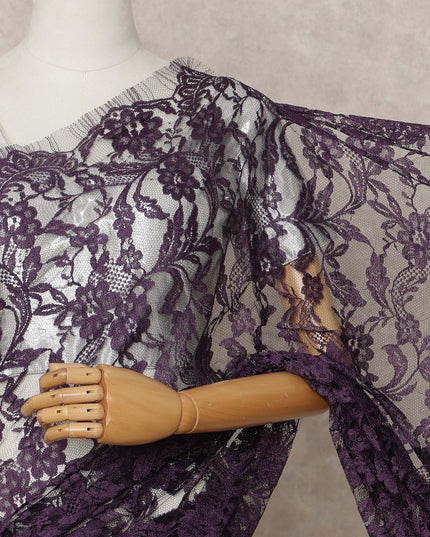 Plum Premium 2-Tone French Chantilly Lace Saree Fabric 5.5 Mtrs with 110 Cms Width – Imported from France-D25650