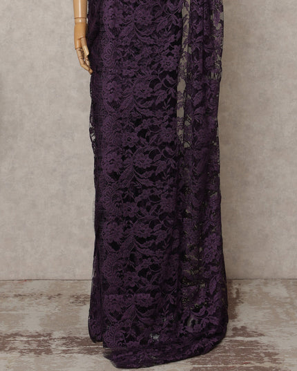 Plum Premium 2-Tone French Chantilly Lace Saree Fabric 5.5 Mtrs with 110 Cms Width – Imported from France-D25650