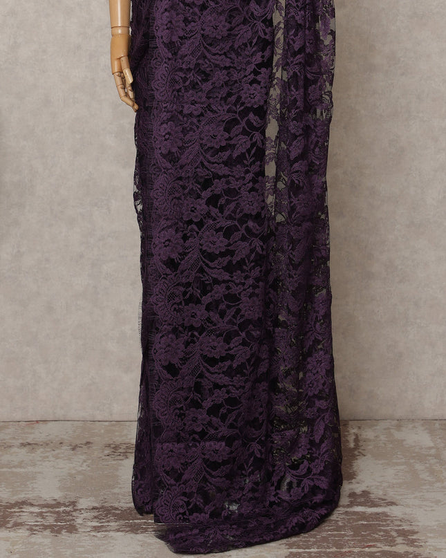 Plum Premium 2-Tone French Chantilly Lace Saree Fabric 5.5 Mtrs with 110 Cms Width – Imported from France-D25650