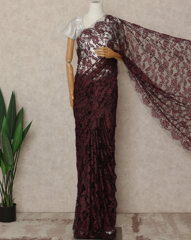 Maroon 2Tone Premium French Chantilly Saree Lace 5.5 Mtrs 110 Cms Width France-D27791