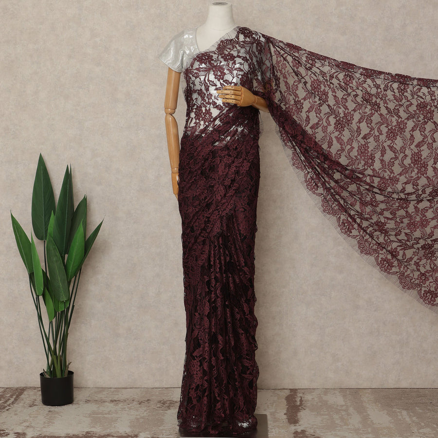 Maroon 2Tone Premium French Chantilly Saree Lace 5.5 Mtrs 110 Cms Width France-D27791