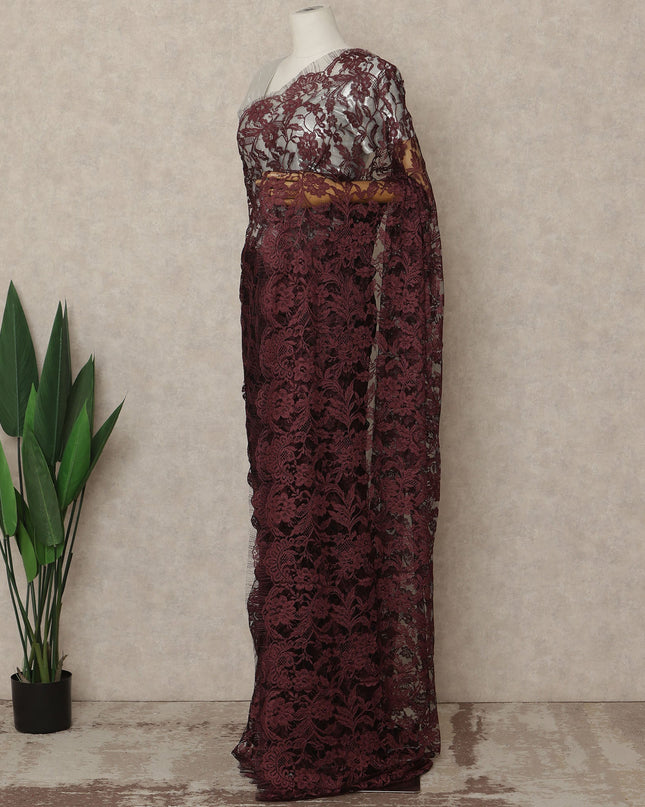 Maroon 2Tone Premium French Chantilly Saree Lace 5.5 Mtrs 110 Cms Width France-D27791