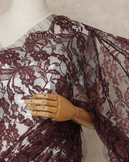 Maroon 2Tone Premium French Chantilly Saree Lace 5.5 Mtrs 110 Cms Width France-D27791
