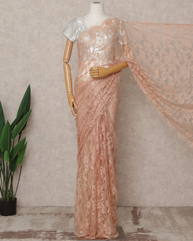 Peach Premium French Chantilly Lace Saree Fabric 5.5 Mtrs with 110 Cms Width – Imported from France-D25630 Regal Fabrics