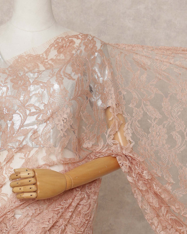 Peach Premium French Chantilly Lace Saree Fabric 5.5 Mtrs with 110 Cms Width – Imported from France-D25630 Regal Fabrics