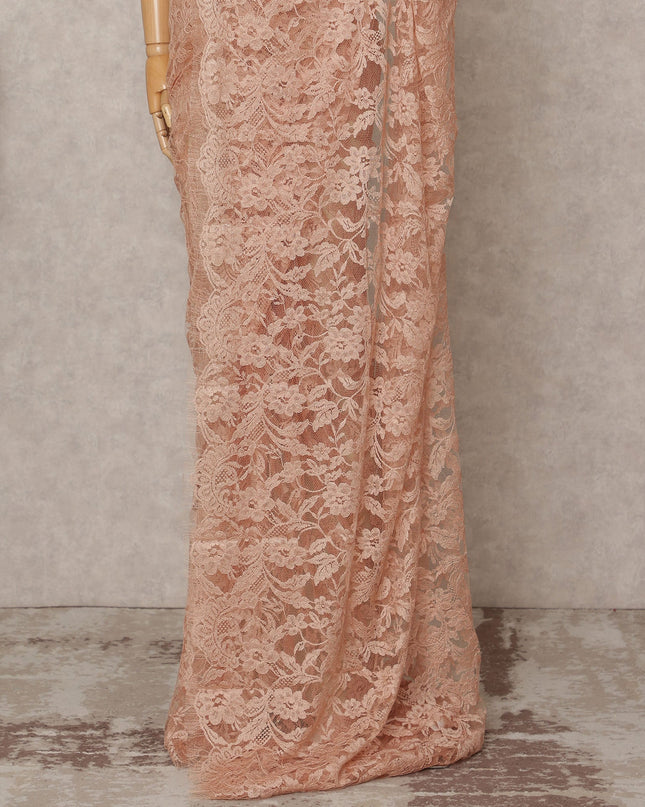 Peach Premium French Chantilly Lace Saree Fabric 5.5 Mtrs with 110 Cms Width – Imported from France-D25630 Regal Fabrics
