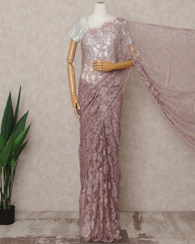 Mauve Premium French Chantilly Lace Saree Fabric 5.5 Mtrs with 110 Cms Width – Imported from France-D25631