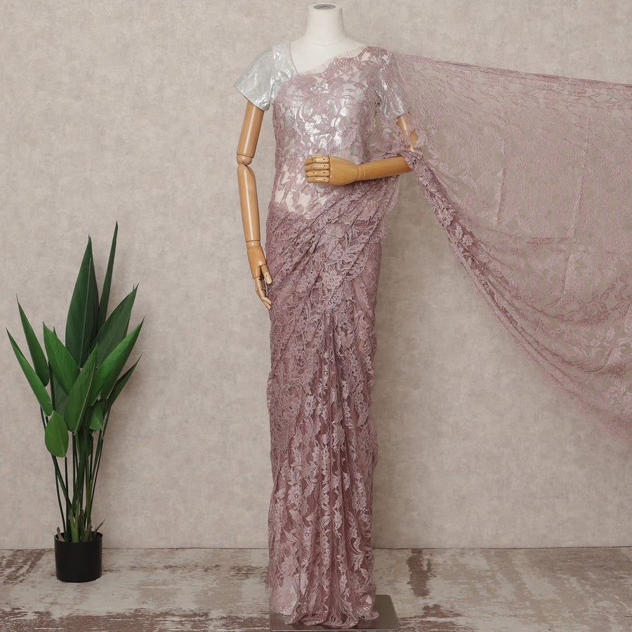 Mauve Premium French Chantilly Lace Saree Fabric 5.5 Mtrs with 110 Cms Width – Imported from France-D25631