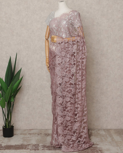 Mauve Premium French Chantilly Lace Saree Fabric 5.5 Mtrs with 110 Cms Width – Imported from France-D25631