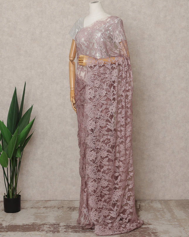 Mauve Premium French Chantilly Lace Saree Fabric 5.5 Mtrs with 110 Cms Width – Imported from France-D25631