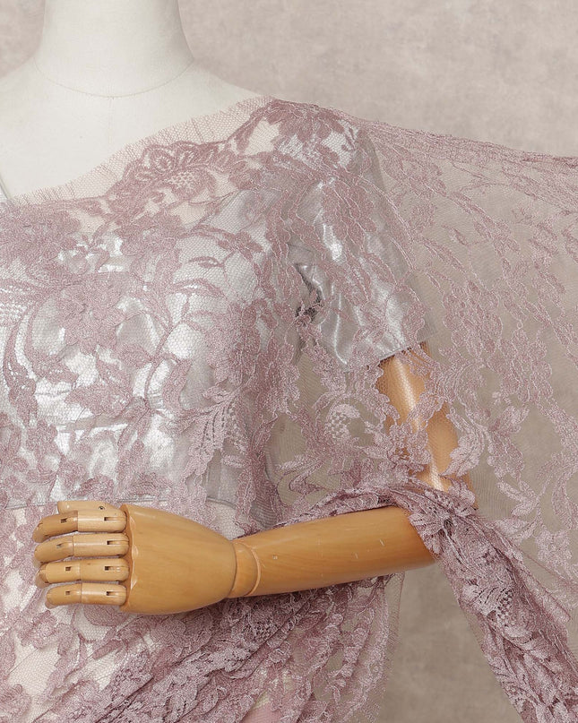 Mauve Premium French Chantilly Lace Saree Fabric 5.5 Mtrs with 110 Cms Width – Imported from France-D25631
