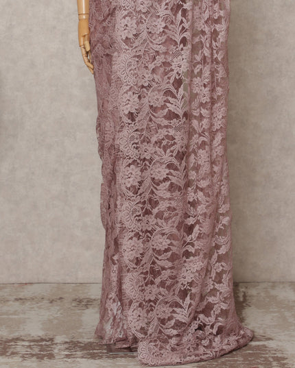 Mauve Premium French Chantilly Lace Saree Fabric 5.5 Mtrs with 110 Cms Width – Imported from France-D25631