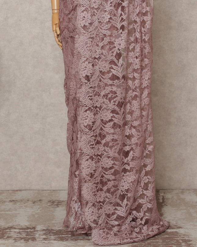 Mauve Premium French Chantilly Lace Saree Fabric 5.5 Mtrs with 110 Cms Width – Imported from France-D25631