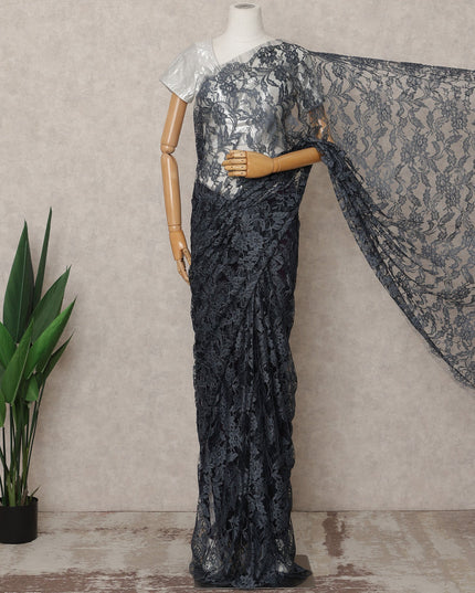 Charcoal Grey Premium 2-Tone French Chantilly Lace Saree Fabric 5.5 Mtrs with 110 Cms Width – Imported from France-D25667