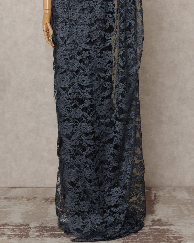 Charcoal Grey Premium 2-Tone French Chantilly Lace Saree Fabric 5.5 Mtrs with 110 Cms Width – Imported from France-D25667