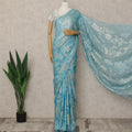 Sky Blue Silver Metallic French Chiffon Saree 5.5 Meters Length 110 Cms Width Lightweight Printed Elegant Party Wear Soft Flowy Fabric Premium Quality Without Blouse Piece-D28731 Regal Fabrics