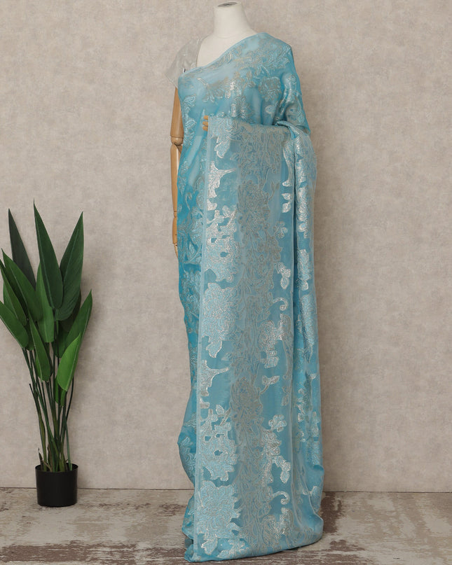 Sky Blue Silver Metallic French Chiffon Saree 5.5 Meters Length 110 Cms Width Lightweight Printed Elegant Party Wear Soft Flowy Fabric Premium Quality Without Blouse Piece-D28731 Regal Fabrics