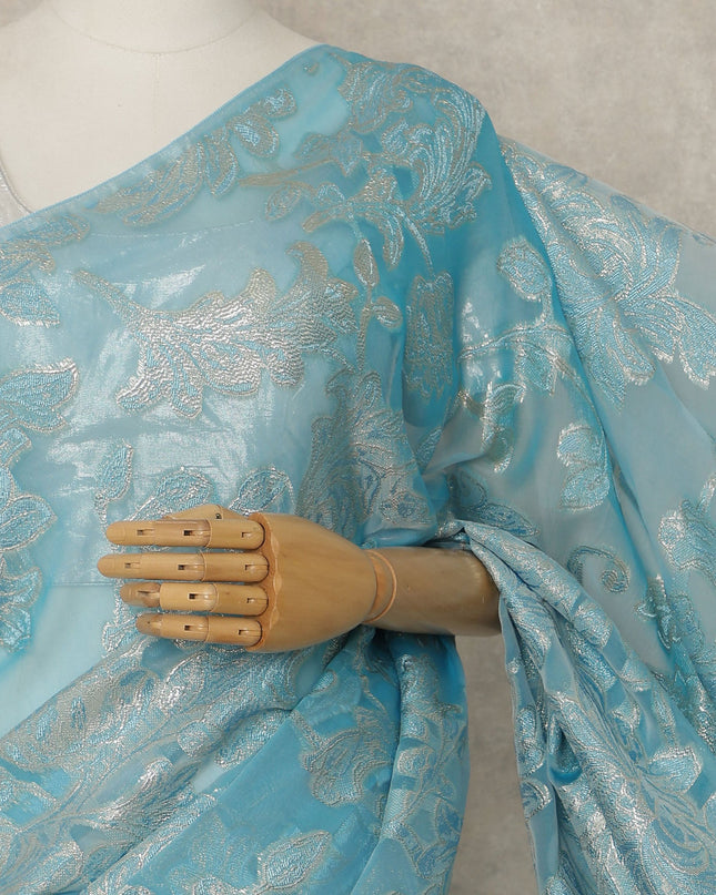 Sky Blue Silver Metallic French Chiffon Saree 5.5 Meters Length 110 Cms Width Lightweight Printed Elegant Party Wear Soft Flowy Fabric Premium Quality Without Blouse Piece-D28731 Regal Fabrics