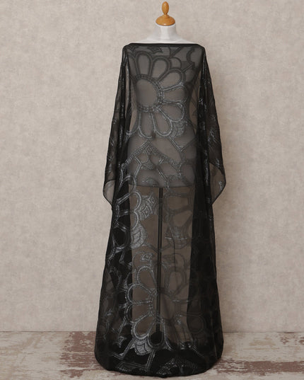 Black Fransawi Metallic Lurex Somali Silk Chiffon Dirac Fabric – 3.5 Meters, Width 140 cm, Made in France-D24747