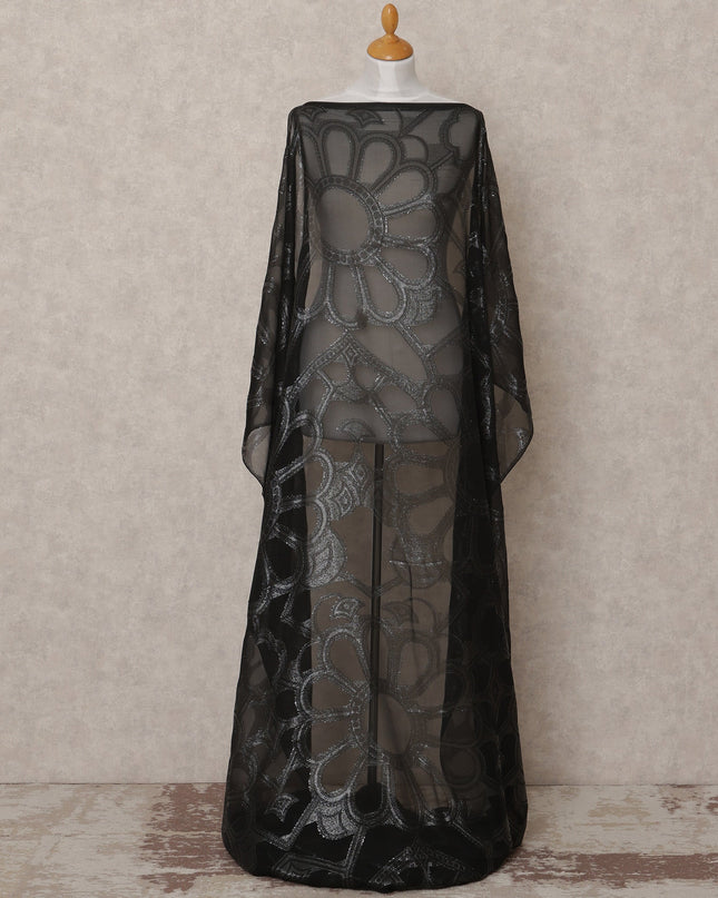 Black Fransawi Metallic Lurex Somali Silk Chiffon Dirac Fabric – 3.5 Meters, Width 140 cm, Made in France-D24747