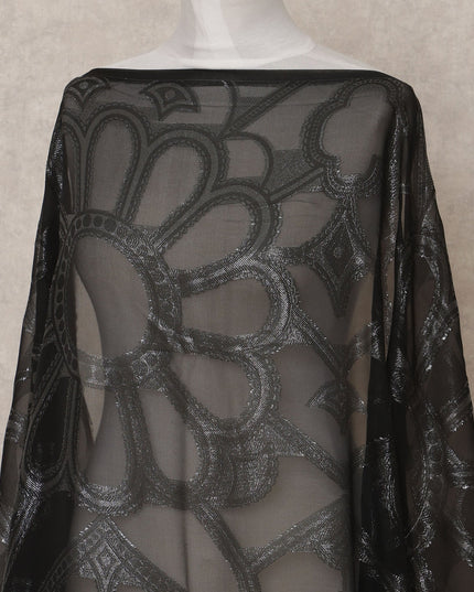 Black Fransawi Metallic Lurex Somali Silk Chiffon Dirac Fabric – 3.5 Meters, Width 140 cm, Made in France-D24747