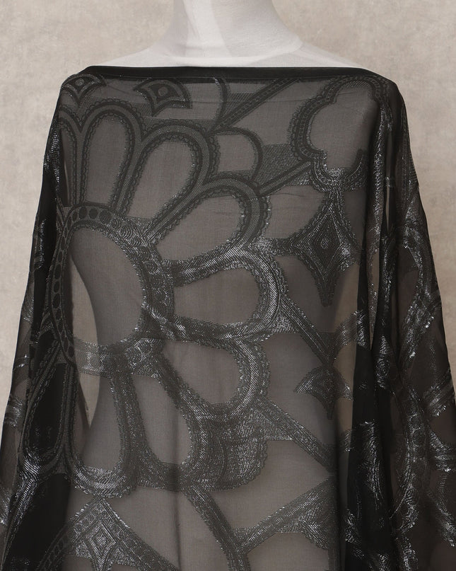 Black Fransawi Metallic Lurex Somali Silk Chiffon Dirac Fabric – 3.5 Meters, Width 140 cm, Made in France-D24747