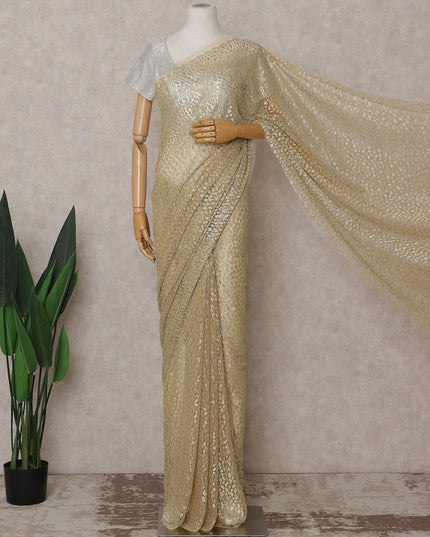 French Chantilly Lace Saree Piece - Champagne Gold