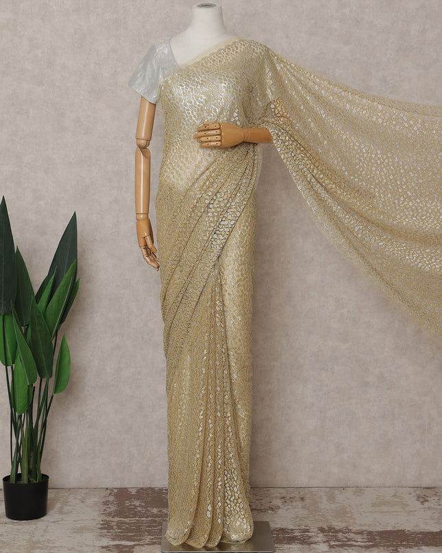 French Chantilly Lace Saree Piece - Champagne Gold