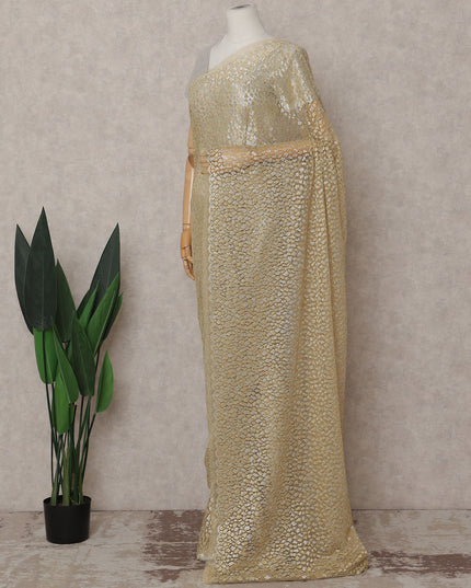 French Chantilly Lace Saree Piece - Champagne Gold
