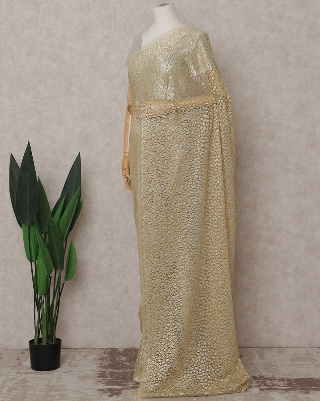 French Chantilly Lace Saree Piece - Champagne Gold