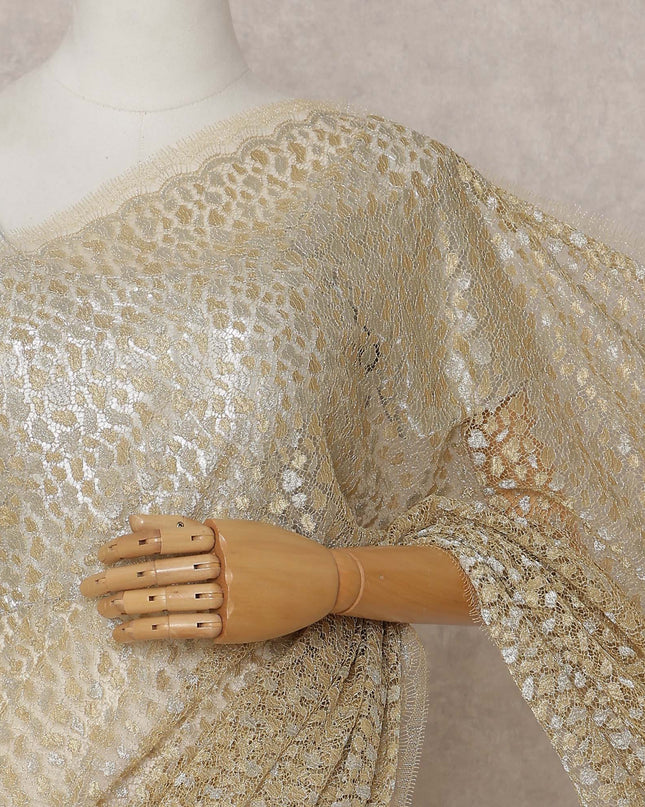 French Chantilly Lace Saree Piece - Champagne Gold