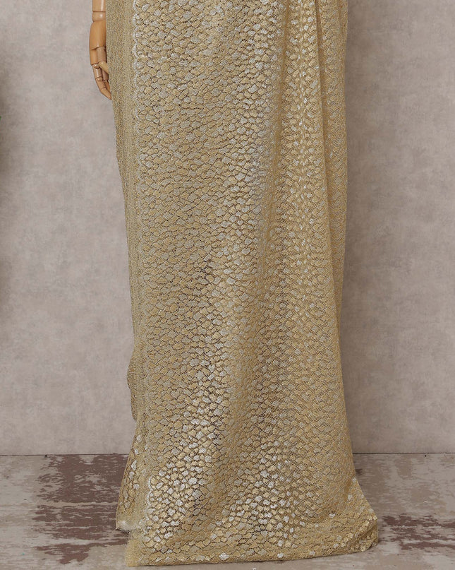 French Chantilly Lace Saree Piece - Champagne Gold