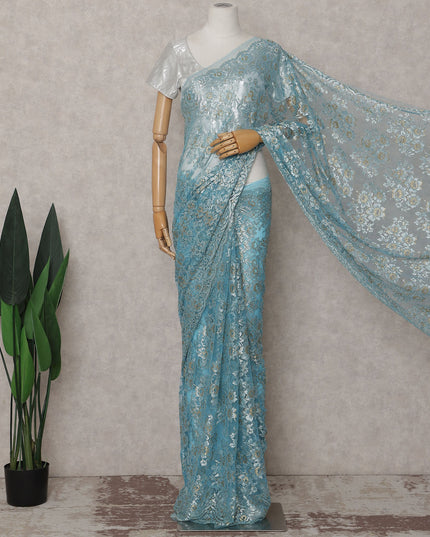 Powder Blue French Chantilly Lace Saree