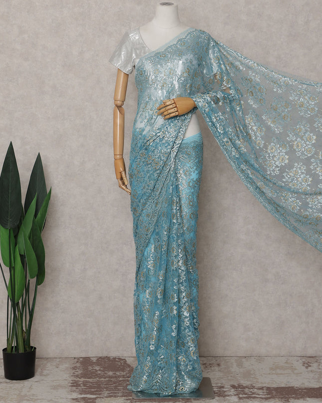 Powder Blue French Chantilly Lace Saree