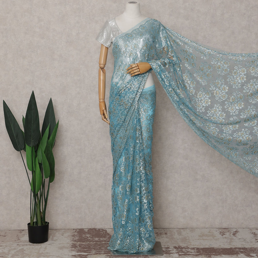 Powder Blue French Chantilly Lace Saree