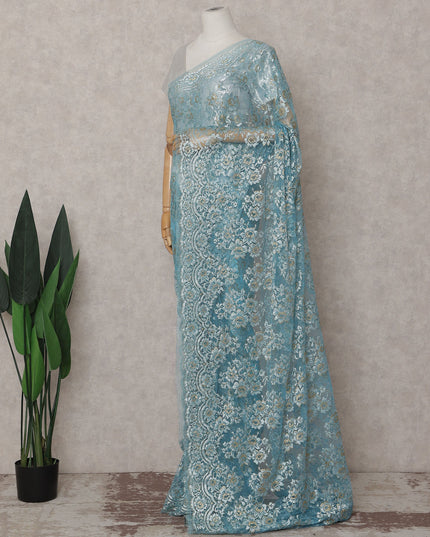Powder Blue French Chantilly Lace Saree