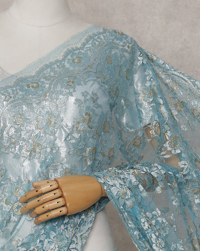 Powder Blue French Chantilly Lace Saree