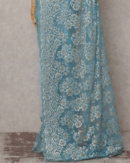 Powder Blue French Chantilly Lace Saree