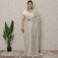 Ivory Gold Premium French Metallic Chantilly Saree Lace, 5.5 Mtrs Length, 110 Cms Width, Made in France-D24447
