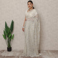 Ivory Gold Premium French Metallic Chantilly Saree Lace, 5.5 Mtrs Length, 110 Cms Width, Made in France-D24447