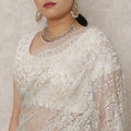 Ivory Gold Premium French Metallic Chantilly Saree Lace, 5.5 Mtrs Length, 110 Cms Width, Made in France-D24447
