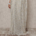 Ivory Gold Premium French Metallic Chantilly Saree Lace, 5.5 Mtrs Length, 110 Cms Width, Made in France-D24447