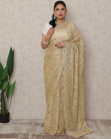 ساري شانتيلي فرنسي فاخر باللون الذهبي العتيق، طوله 5.5 متر، عرضه 110 سم، صنع في فرنسا - D24452