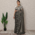 Black Gold Premium French Metallic Chantilly Saree Lace, 5.5 Mtrs Length, 110 Cms Width, Made in France-D24449