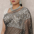 Black Gold Premium French Metallic Chantilly Saree Lace, 5.5 Mtrs Length, 110 Cms Width, Made in France-D24449